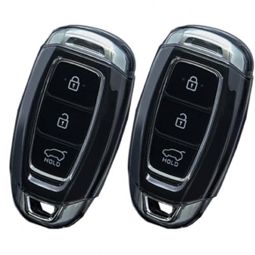JVCV® 2 Pack Soft TPU Transparent Black Key Cover Compatible with Hyundai Verna i20 N Line Smart Key | Anti-Scratch Slim Fit Case | Shockproof Protection (Transparent Black) - Image 1