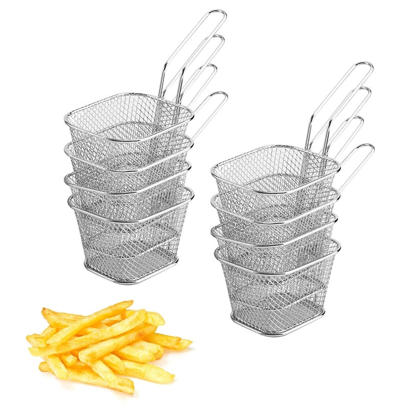Estink Mini Fry Basket, 8Pcs Mini French Fry Basket Stainless Steel Chips Deep Fry Baskets Food Presentation Strainer Potato Cooking Tool for Kitchen Restaurant Party Barbecue, Silver - Image 1