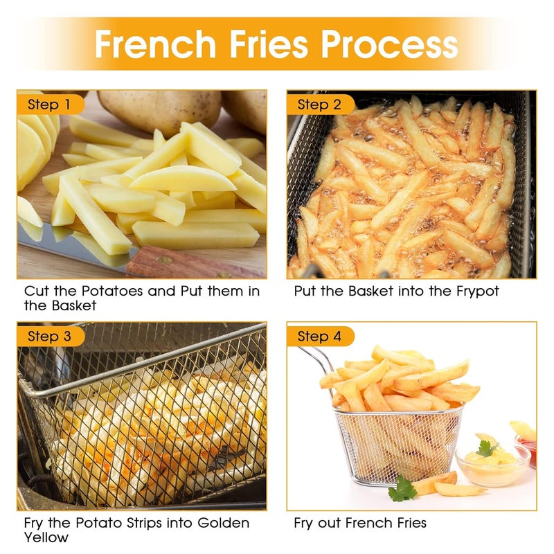 Estink Mini Fry Basket, 8Pcs Mini French Fry Basket Stainless Steel Chips Deep Fry Baskets Food Presentation Strainer Potato Cooking Tool for Kitchen Restaurant Party Barbecue, Silver - Image 5