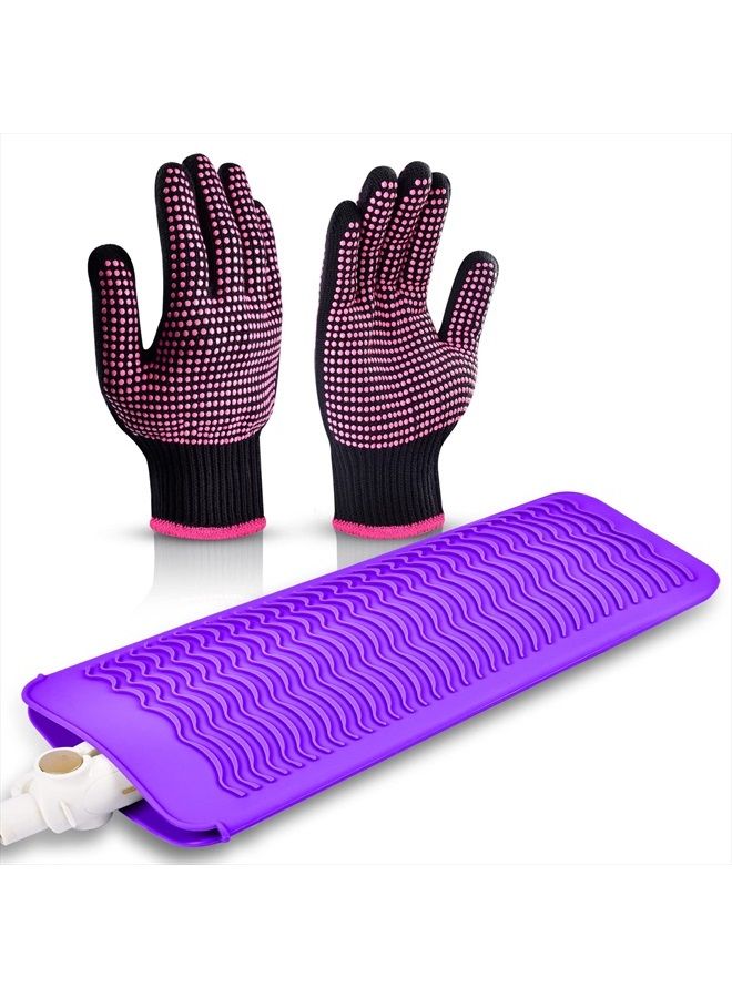 IKOCO Heat Gloves for Hair Styling, 2Pcs Heat Resistant Gloves with Silicone Mat Pouch for Curling Iron, Flat Iron, Straightener, Hot Hair Tools - Image 1
