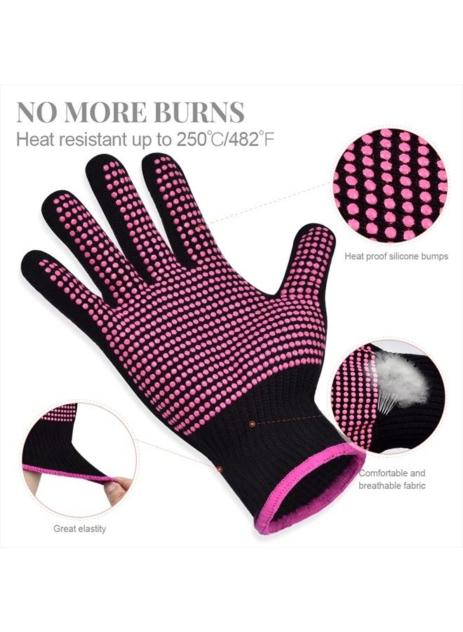 IKOCO Heat Gloves for Hair Styling, 2Pcs Heat Resistant Gloves with Silicone Mat Pouch for Curling Iron, Flat Iron, Straightener, Hot Hair Tools - Image 2