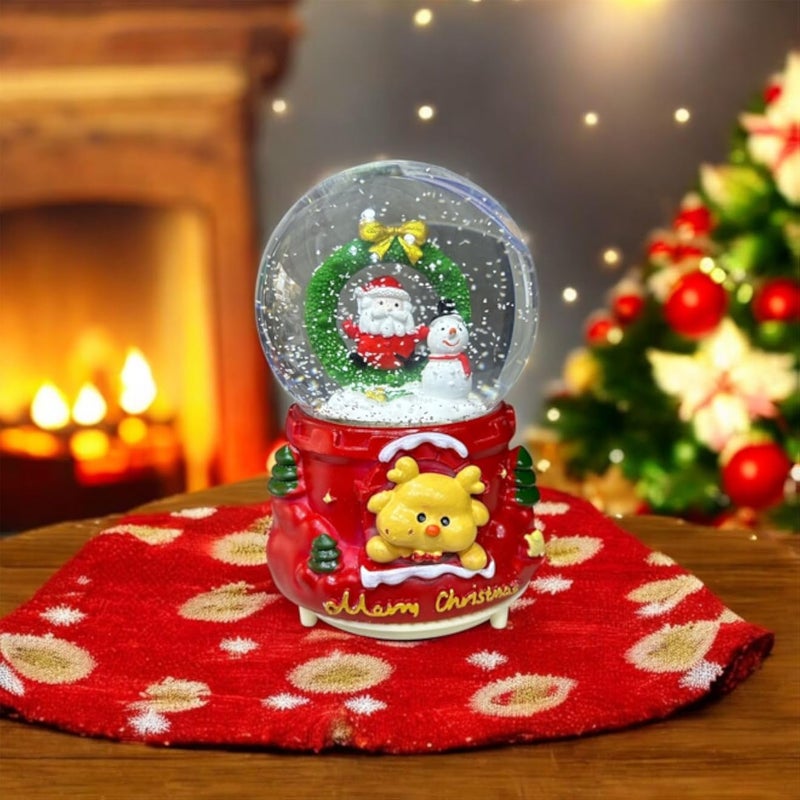 Musical Christmas Snow Globe with Santa and Snowman, LED Lights, Holiday Home Decor