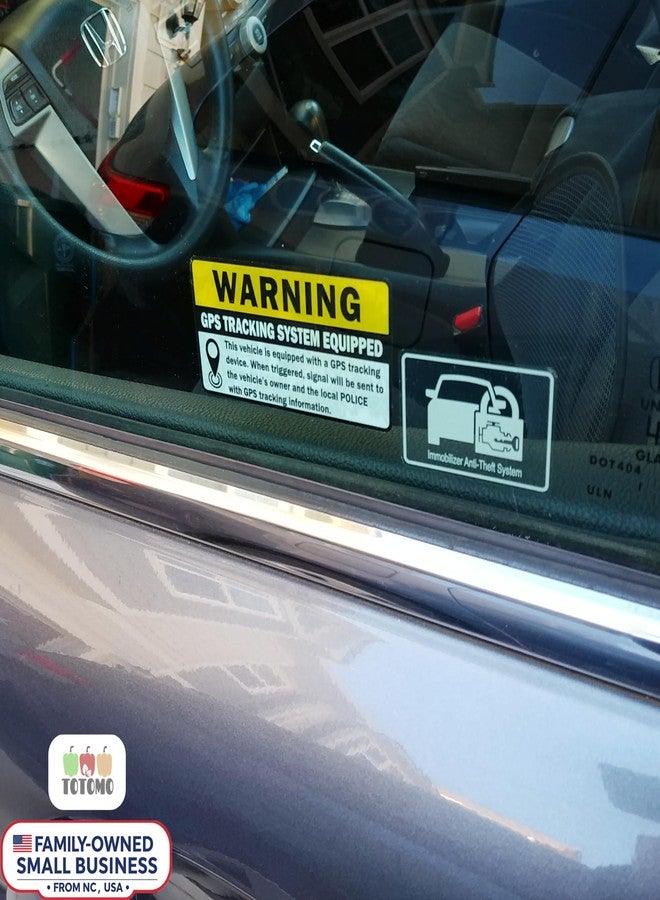 TOTOMO 8pc GPS Tracking Sticker Anti-Theft Car Vehicle Warning Sign - 3" x 1.5" Self Adhesive Sign (4pc Front Adhesive + 4pc Back Adhesive Stickers) - Image 4