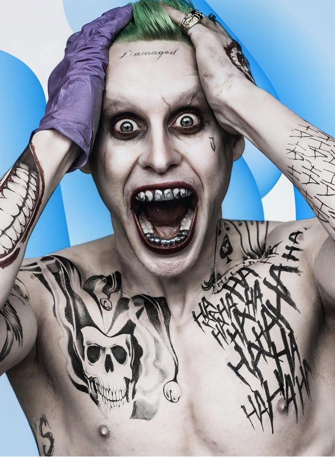 Kotbs 5 Sheets Cosplay Clown Prince JOKAR Temporary Tattoos – Large Tattoo Stickers for Men, Women, and Kids – Evil Smile and Jester-themed Fake Tattoos for Cosplay, Halloween, and Parties – 8.2 x 11.6 Inch - Image 2