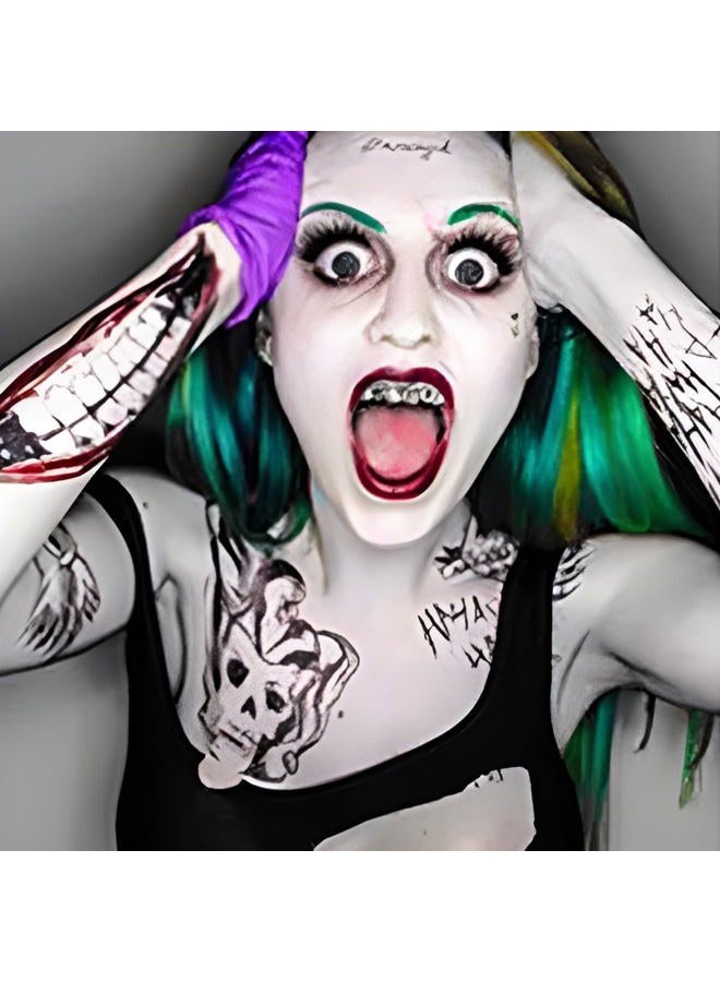 Kotbs 5 Sheets Cosplay Clown Prince JOKAR Temporary Tattoos – Large Tattoo Stickers for Men, Women, and Kids – Evil Smile and Jester-themed Fake Tattoos for Cosplay, Halloween, and Parties – 8.2 x 11.6 Inch - Image 4