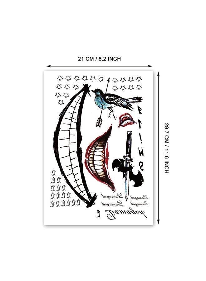 Kotbs 5 Sheets Cosplay Clown Prince JOKAR Temporary Tattoos – Large Tattoo Stickers for Men, Women, and Kids – Evil Smile and Jester-themed Fake Tattoos for Cosplay, Halloween, and Parties – 8.2 x 11.6 Inch - Image 5