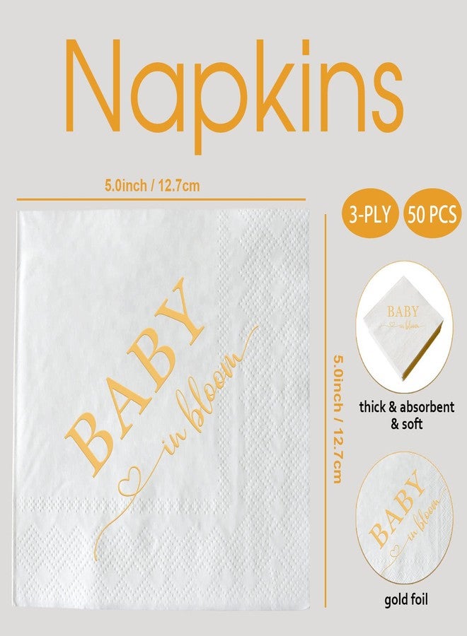 SWEETTALA Baby In Bloom Napkins Pack of 50 Baby Shower Cocktail Neutral Boy Girl Gender Reveal Paper Disposable Party Napkins Beverage Napkins 3 Ply - Image 2