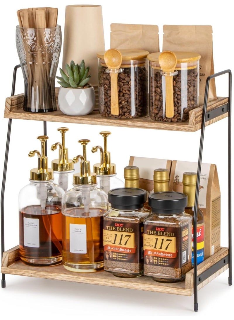 سوفام منظم محطة القهوة للمنضدة، 2 ملحقات مقهى من الدرجة والمنظّم، مخزن المطبخ الخشبي والتنظيم، منظم منضدة المطبخ، المنزل، المكتب -براون - Image 1