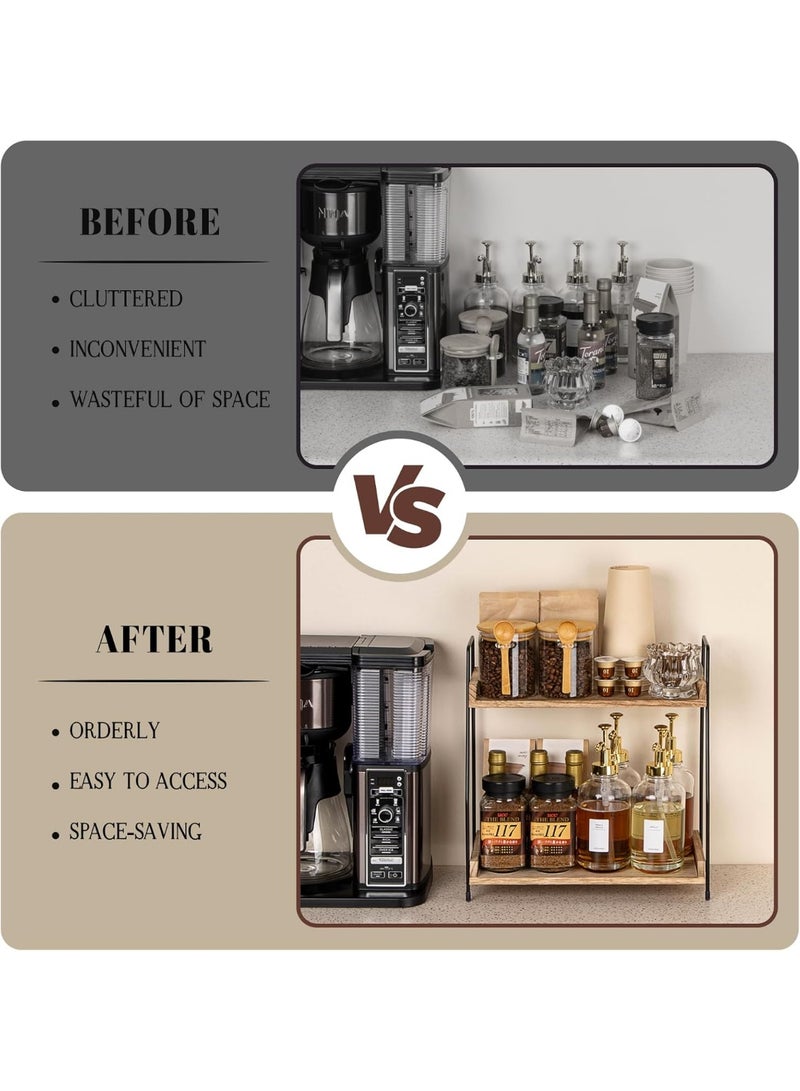 سوفام منظم محطة القهوة للمنضدة، 2 ملحقات مقهى من الدرجة والمنظّم، مخزن المطبخ الخشبي والتنظيم، منظم منضدة المطبخ، المنزل، المكتب -براون - Image 4