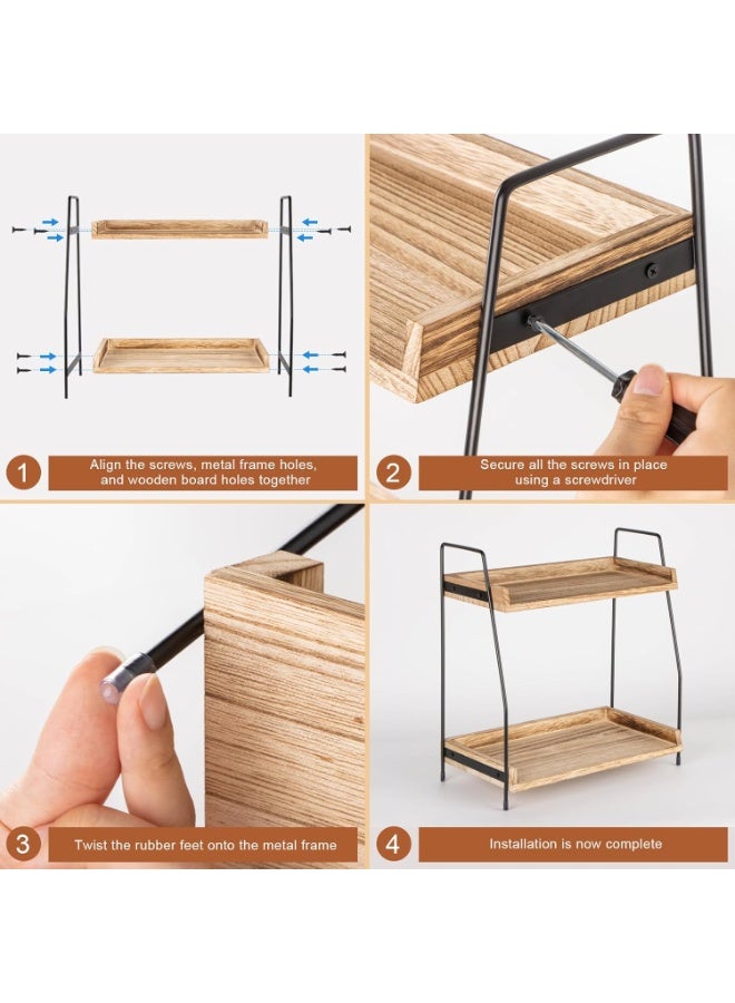 سوفام منظم محطة القهوة للمنضدة، 2 ملحقات مقهى من الدرجة والمنظّم، مخزن المطبخ الخشبي والتنظيم، منظم منضدة المطبخ، المنزل، المكتب -براون - Image 5