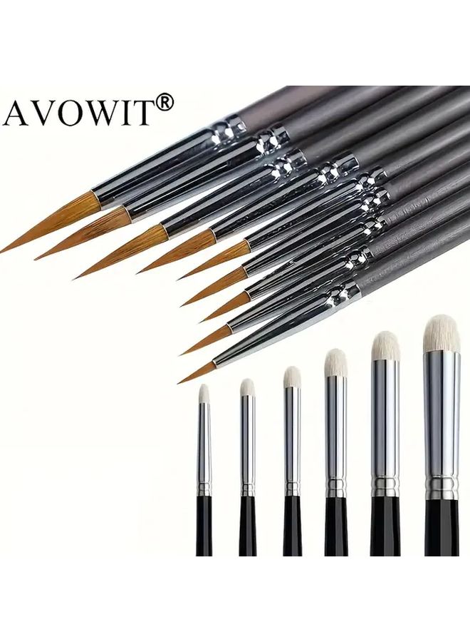 9 Pcs High Quality Multifunctional Nylon Hair Art Brush Set Detail Oriented For Watercolor Gouache Oil Painting With Comfortable Birch Wood Handles - Image 1