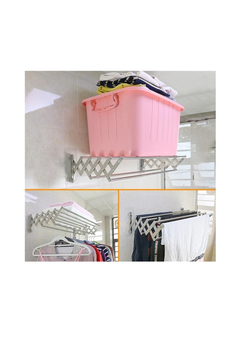 منشر ملابس مثبت على الحائط لتجفيف الملابس مقاوم للصدأ وقابل للسحب مثالي للشرفة أو الغسيل أو الحمام أو الفناء أو غرفة النوم بسعة 66 رطلاً (الحجم: 60 سم) (لون واحد 40 عملي) - Image 1