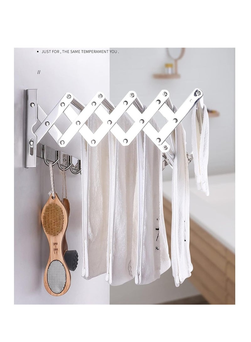 منشر ملابس مثبت على الحائط لتجفيف الملابس مقاوم للصدأ وقابل للسحب مثالي للشرفة أو الغسيل أو الحمام أو الفناء أو غرفة النوم بسعة 66 رطلاً (الحجم: 60 سم) (لون واحد 40 عملي) - Image 2