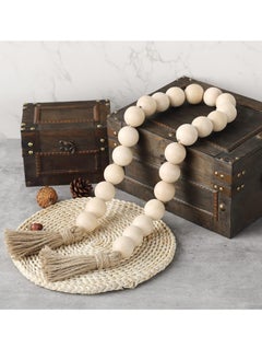 Generic 40Cm Large Wooden Bead Branch With 4Cm Diameter Beads, Natural Wooden Bead Decoration With Fringe For Coffee Table Home Decoration Multi Layer Wall Hanging  - Image 2