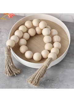 Generic 40Cm Large Wooden Bead Branch With 4Cm Diameter Beads, Natural Wooden Bead Decoration With Fringe For Coffee Table Home Decoration Multi Layer Wall Hanging  - Image 3