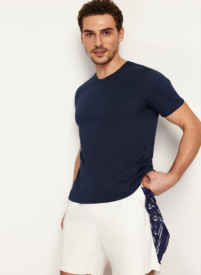 trendyol Navy Blue Slim/Slim Cut Basic V Neck Short Sleeve 100% Cotton T-Shirt - Image 4