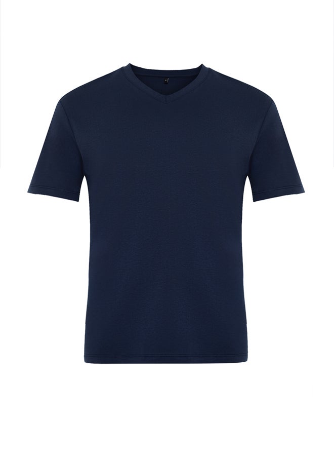 trendyol Navy Blue Slim/Slim Cut Basic V Neck Short Sleeve 100% Cotton T-Shirt - Image 5
