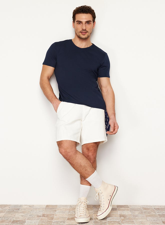 trendyol Navy Blue Slim/Slim Cut Basic V Neck Short Sleeve 100% Cotton T-Shirt - Image 3