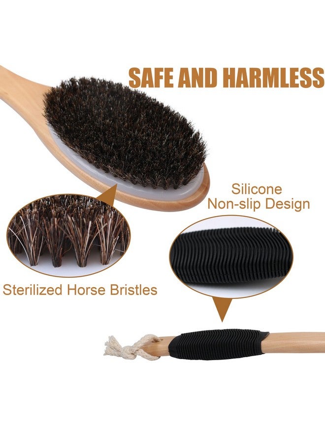 OWIIZI Horsehair Bath Brush Wooden Curved Long Handle Antiskid Shower Brush For Exfoliating Natural Mane Scrubber For Back Use Wet Or Dryback Scrub Deep Cleanse17.2Inches - Image 4