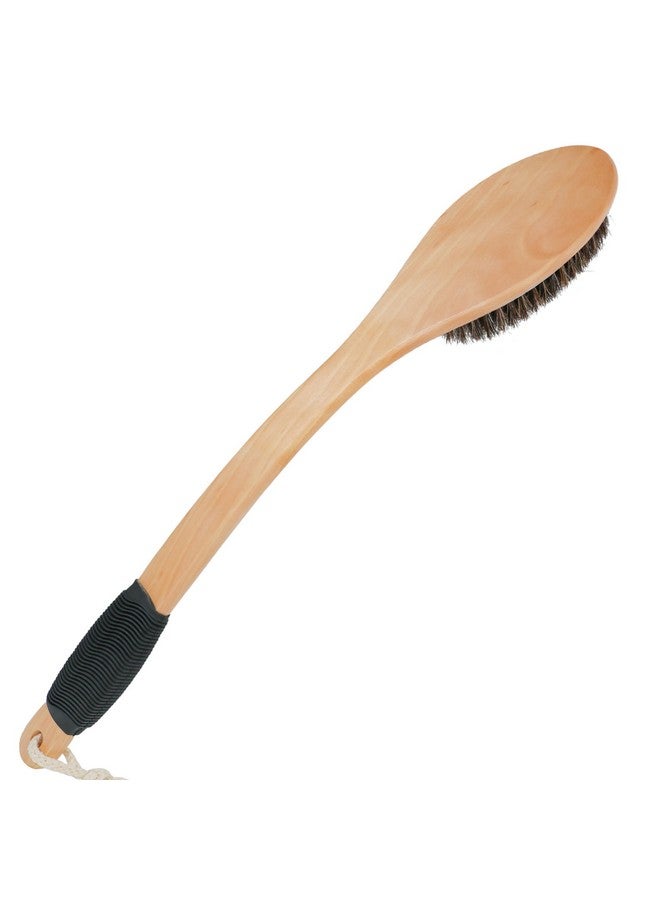 OWIIZI Horsehair Bath Brush Wooden Curved Long Handle Antiskid Shower Brush For Exfoliating Natural Mane Scrubber For Back Use Wet Or Dryback Scrub Deep Cleanse17.2Inches - Image 1