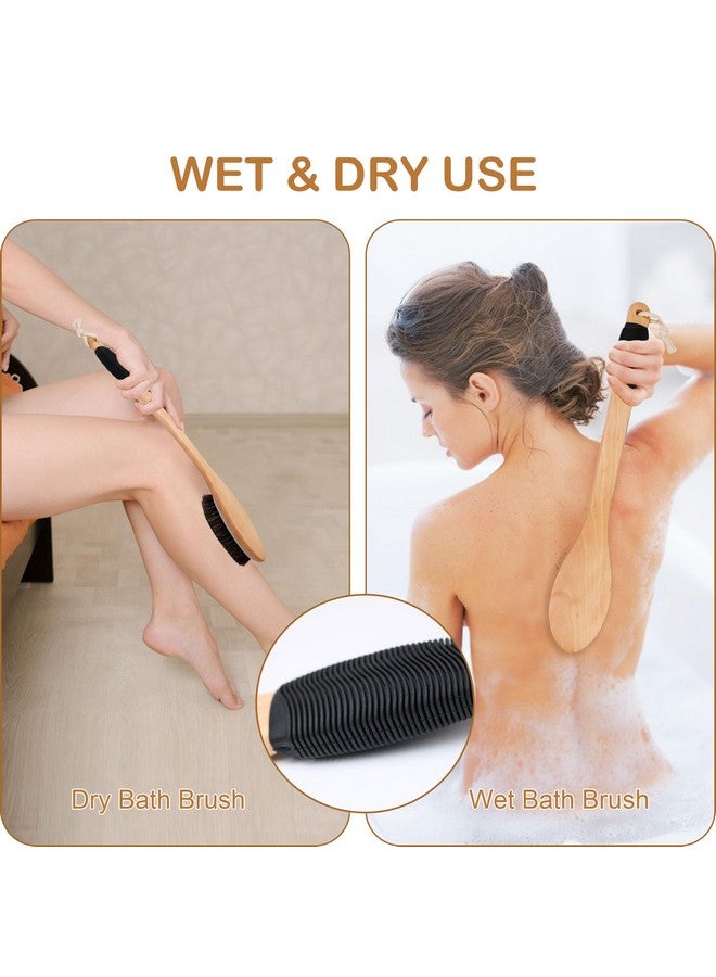 OWIIZI Horsehair Bath Brush Wooden Curved Long Handle Antiskid Shower Brush For Exfoliating Natural Mane Scrubber For Back Use Wet Or Dryback Scrub Deep Cleanse17.2Inches - Image 5