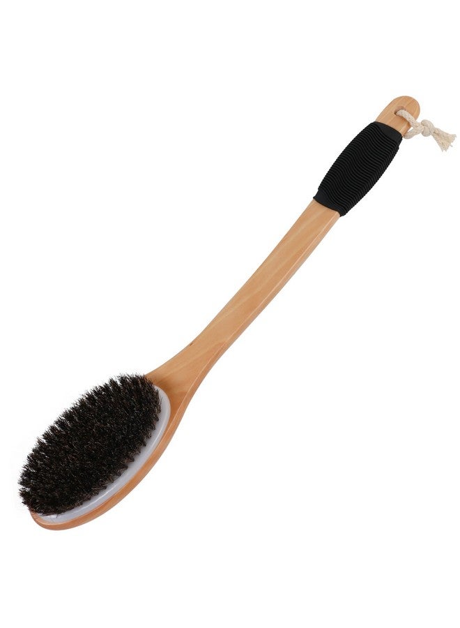 OWIIZI Horsehair Bath Brush Wooden Curved Long Handle Antiskid Shower Brush For Exfoliating Natural Mane Scrubber For Back Use Wet Or Dryback Scrub Deep Cleanse17.2Inches - Image 2
