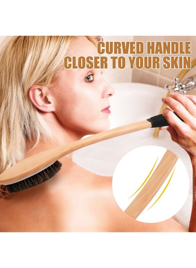 OWIIZI Horsehair Bath Brush Wooden Curved Long Handle Antiskid Shower Brush For Exfoliating Natural Mane Scrubber For Back Use Wet Or Dryback Scrub Deep Cleanse17.2Inches - Image 3