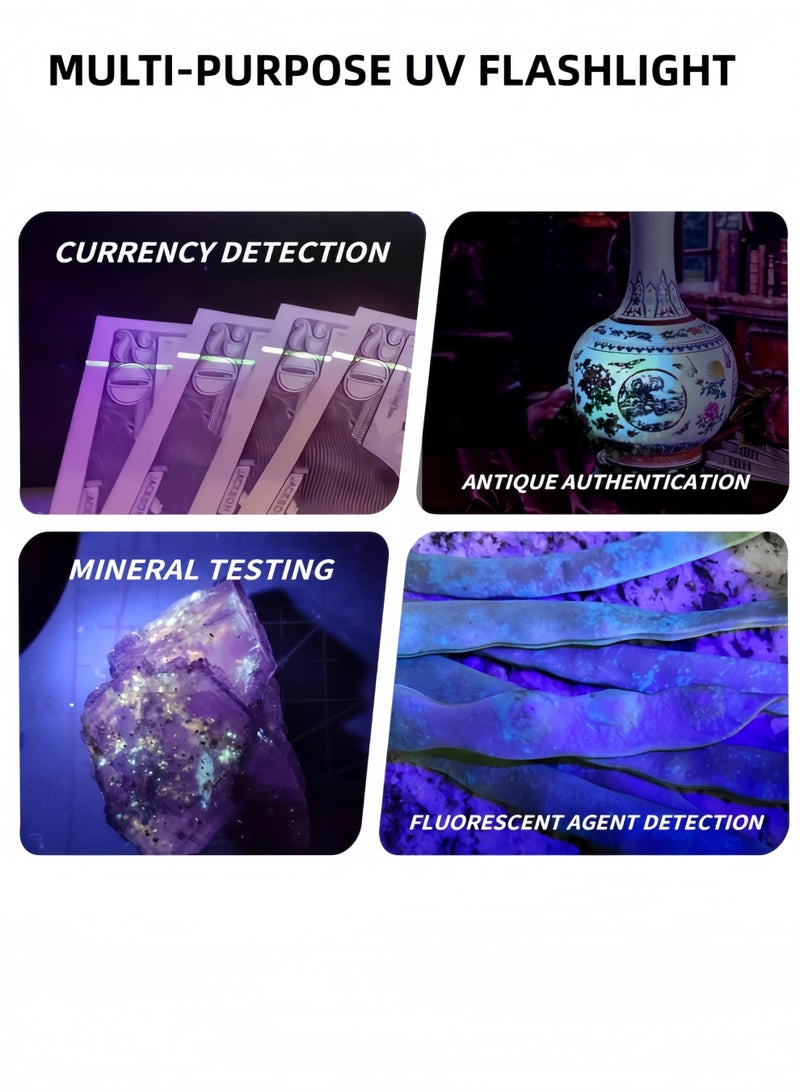 UV Torches Rechargeable USB Strong Ultraviolet LED Flashlights Flashlight Fluorescent Detection Lamp Ringworm Light Detector for Pet Urine or Stains Flurescent Uranium Glass Curing Resin - Image 4