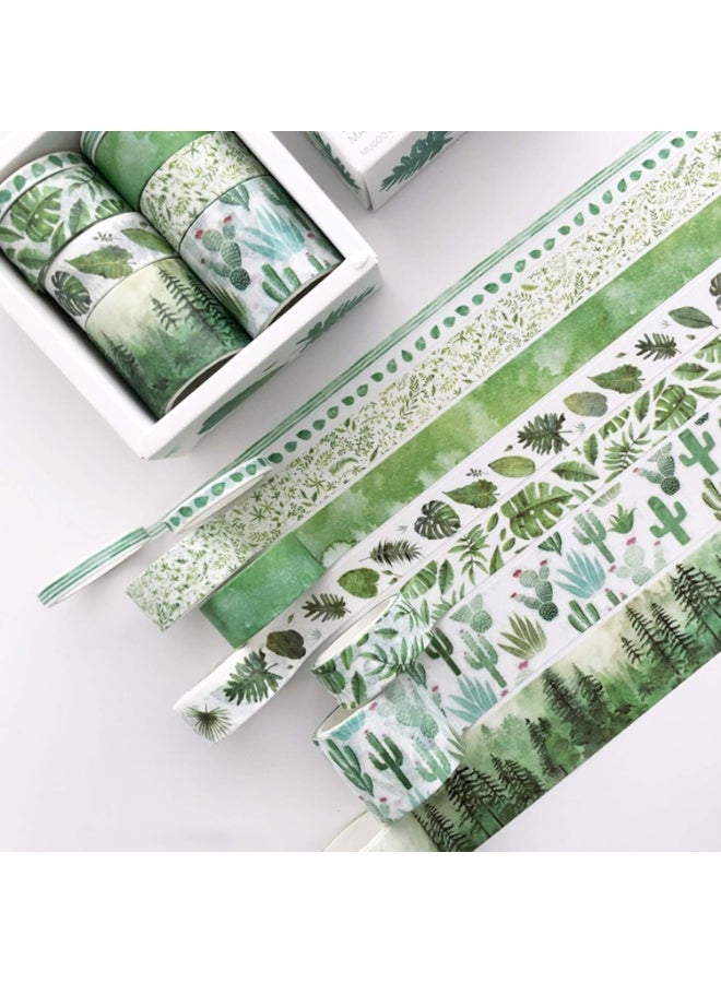 8Rolls Green Washi Tape, Spring Floral Masking Tape Set Decorative for Scrapbook, Kids, DIY, Crafts, Gift Wrapping,Planners Gift - Image 1