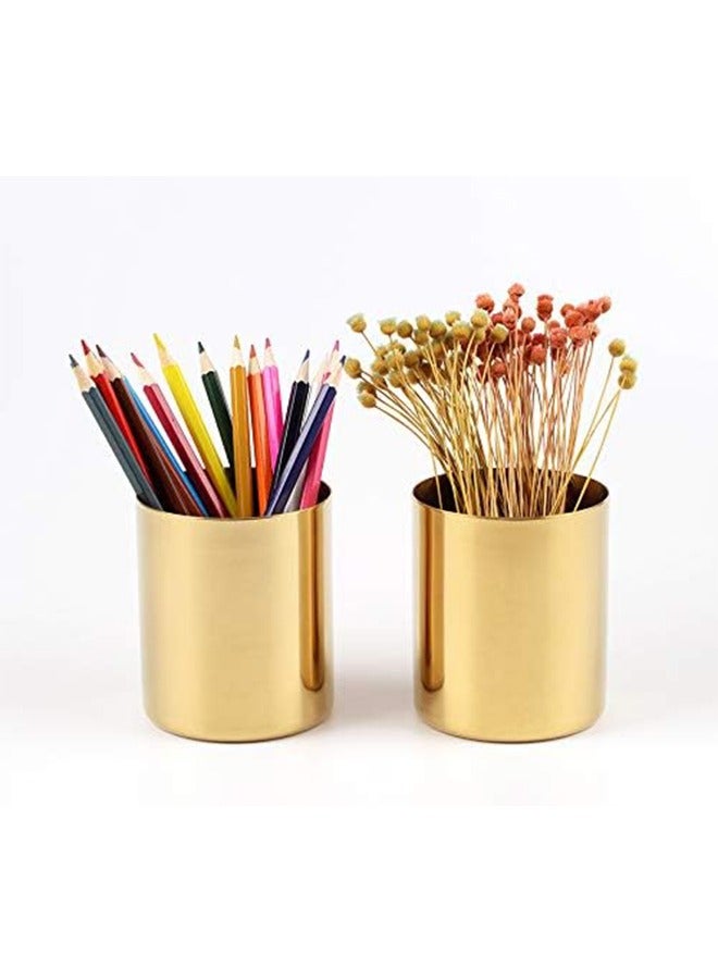 TodyJeyHo Pencil Cup Holder Desk Organizer, Gold Pen Pot Pen Holder Container Desktop Stationery Organizer Table Vases Flower Pot Makeup Brush Holder,Stainless Steel,Gold  - Image 2