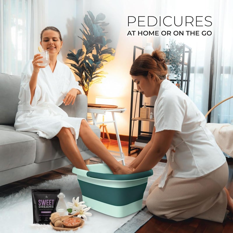 Mantello Collapsible Foot Bath Foot Soaking Tub | Portable Foot Spa Pedicure Bowl | Large Basin to Soak & Wash Feet | Folding Bucket with Carry Handle | White & Grey, Blue, Green [Green] - Image 4