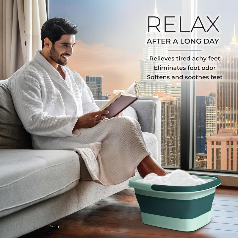 Mantello Collapsible Foot Bath Foot Soaking Tub | Portable Foot Spa Pedicure Bowl | Large Basin to Soak & Wash Feet | Folding Bucket with Carry Handle | White & Grey, Blue, Green [Green] - Image 5