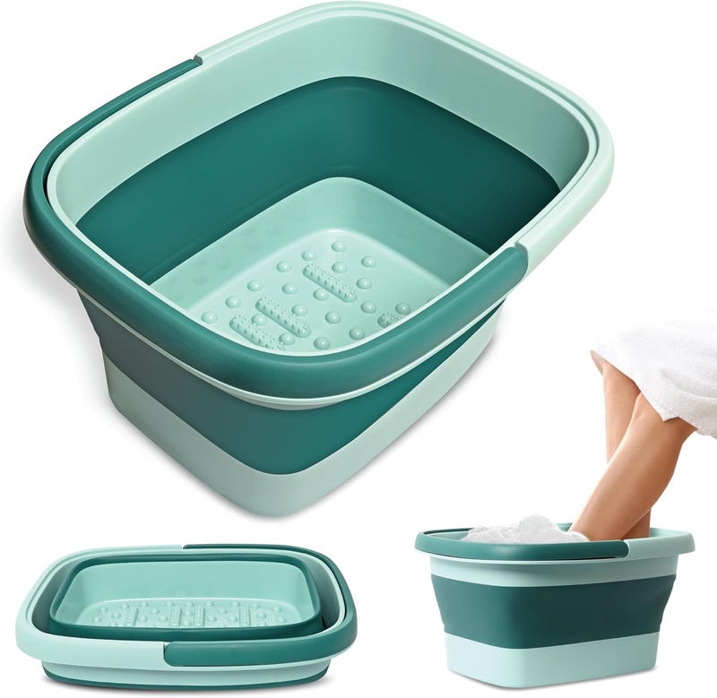 Mantello Collapsible Foot Bath Foot Soaking Tub | Portable Foot Spa Pedicure Bowl | Large Basin to Soak & Wash Feet | Folding Bucket with Carry Handle | White & Grey, Blue, Green [Green] - Image 1