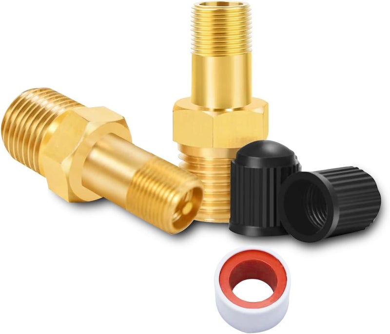 GODESON 1/8" NPT Tank Valve, Anti-Corrosion Brass Schrader Valve with 1/8" Male NPT and Caps, Air valve Using with Air Compressor Tanks (Pack of 2) - Image 1