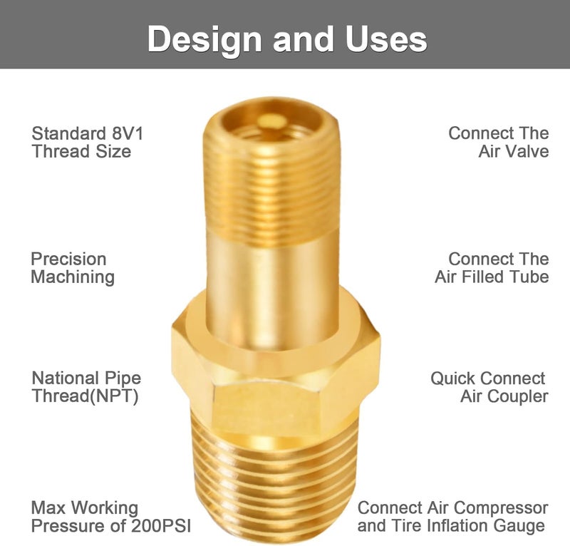 GODESON 1/8" NPT Tank Valve, Anti-Corrosion Brass Schrader Valve with 1/8" Male NPT and Caps, Air valve Using with Air Compressor Tanks (Pack of 2) - Image 5