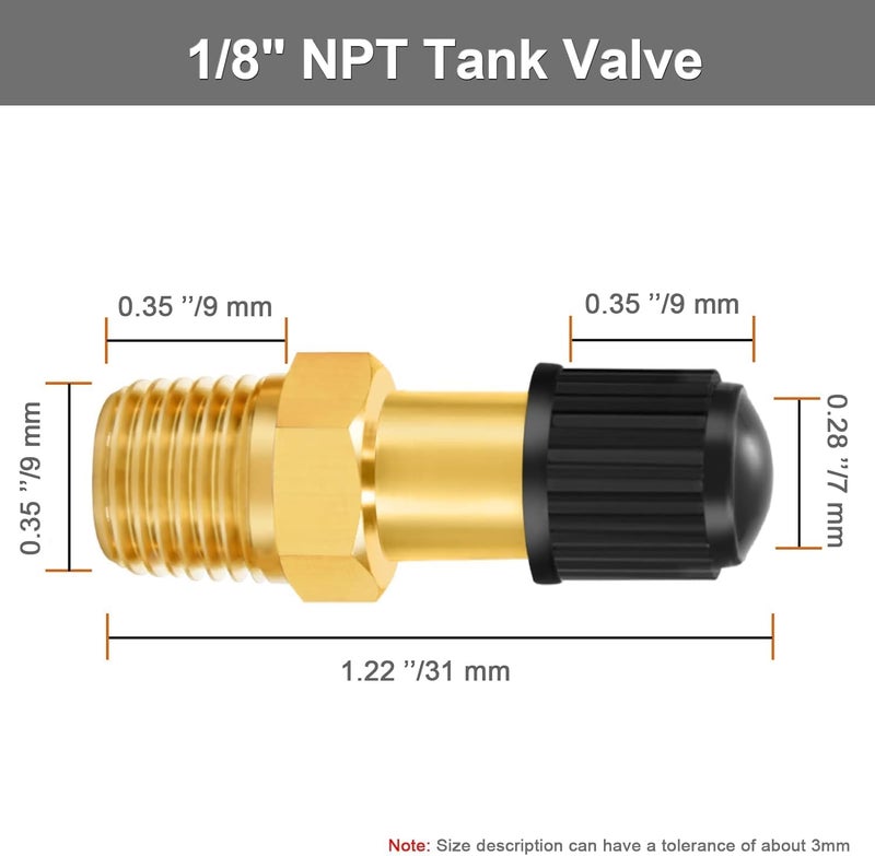 GODESON 1/8" NPT Tank Valve, Anti-Corrosion Brass Schrader Valve with 1/8" Male NPT and Caps, Air valve Using with Air Compressor Tanks (Pack of 2) - Image 2