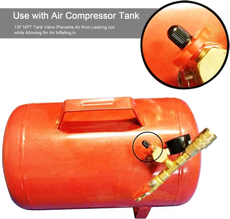 GODESON 1/8" NPT Tank Valve, Anti-Corrosion Brass Schrader Valve with 1/8" Male NPT and Caps, Air valve Using with Air Compressor Tanks (Pack of 2) - Image 4