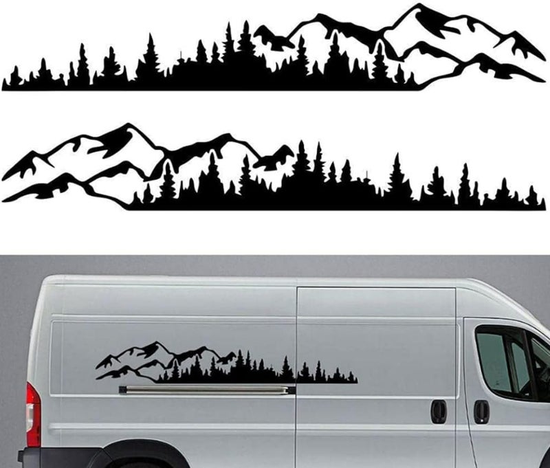 woobles Car Decals, 1 Pair Mountain Forest Pattern Car Stickers, Automatic Vinyl Car Door Decorative Stickers Truck Windows, Bumpers, Doors (Black) - Image 2