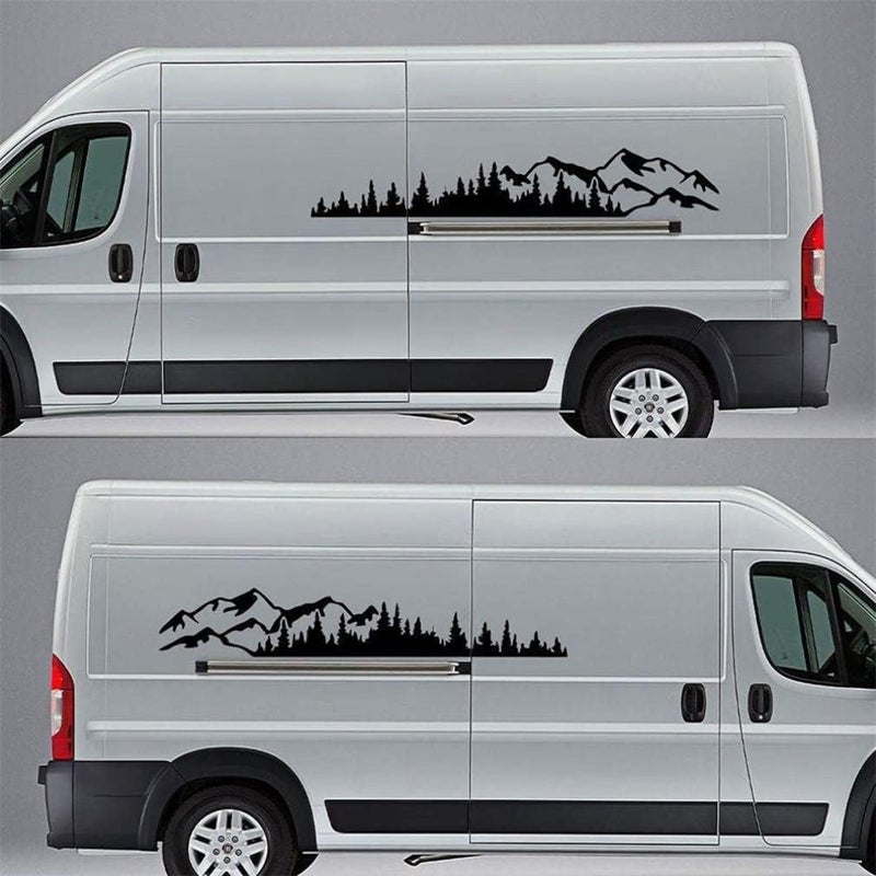 woobles Car Decals, 1 Pair Mountain Forest Pattern Car Stickers, Automatic Vinyl Car Door Decorative Stickers Truck Windows, Bumpers, Doors (Black) - Image 3