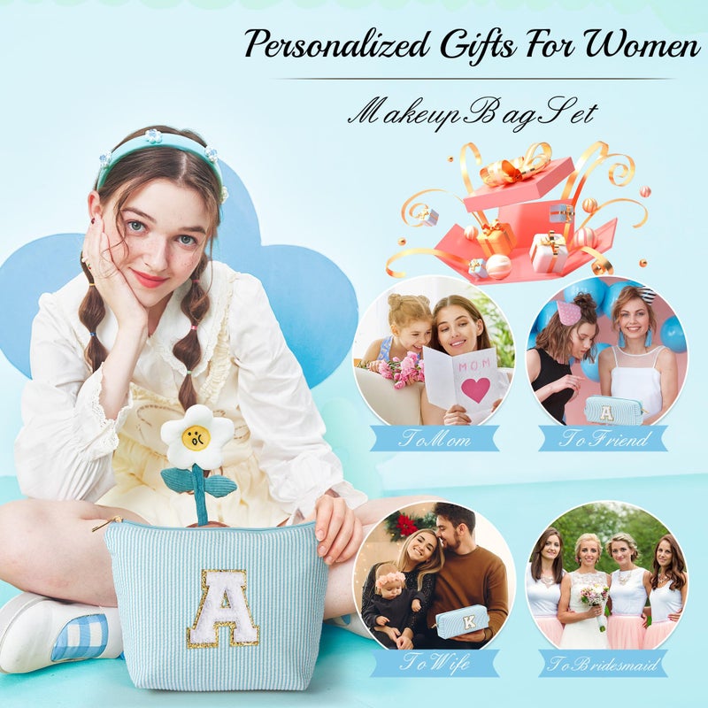 YOOLIFE Cute Makeup Bag for Girls Women - Cosmetic Bags for Teen Girl | Personalized Gifts for Women Her | Bridal Shower Gifts | Birthday Gifts for 3 4 5 6 7 8 9 10 11 12 13 Year Old Girls Initial A - Image 5