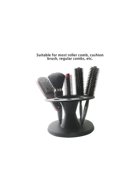 Hair Brush Holder Organizer,Hairbrush Holder Plastic Round Hair Brush Comb Holder Display Rack Hair Styling Brush Stand Shelf Accessories for Salon Home (Black)