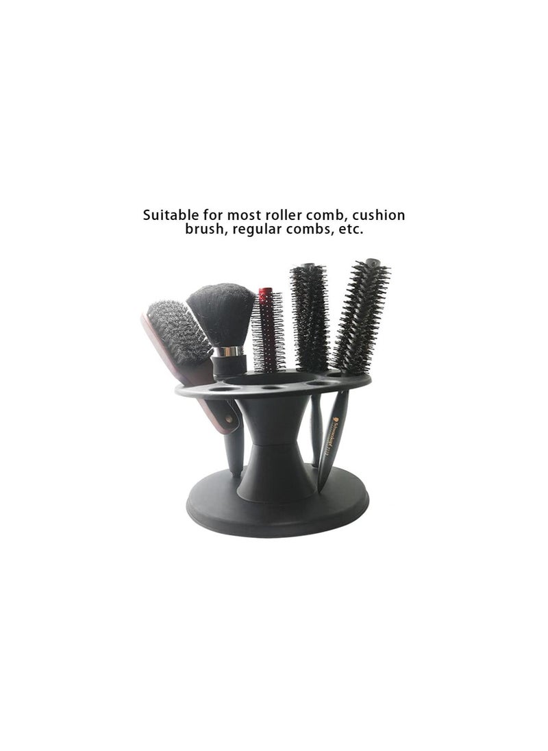 Hair Brush Holder Organizer,Hairbrush Holder Plastic Round Hair Brush Comb Holder Display Rack Hair Styling Brush Stand Shelf Accessories for Salon Home (Black)