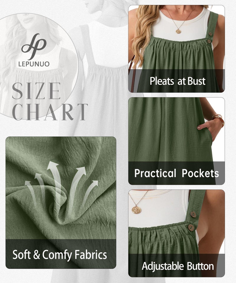 Lepunuo Womens Casual Jumpsuits Summer Boho Wide Leg Rompers Sleeveless Overalls Pleated Jumpers with Pockets - Image 2