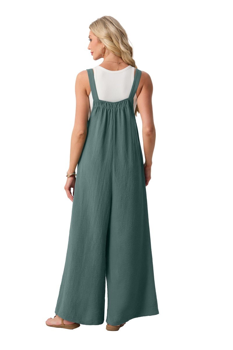Lepunuo Womens Casual Jumpsuits Summer Boho Wide Leg Rompers Sleeveless Overalls Pleated Jumpers with Pockets - Image 5