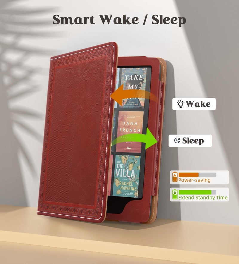 MoKo Case for 7"/6.8" Kindle Paperwhite(12th/11th Gen-2024/2021) and Kindle Colorsoft Signature Edition, Slim PU Shell Cover Case with Auto-Wake/Sleep for Kindle Paperwhite 2024, Vintage Twill - Image 5