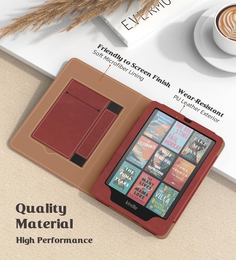 MoKo Case for 7"/6.8" Kindle Paperwhite(12th/11th Gen-2024/2021) and Kindle Colorsoft Signature Edition, Slim PU Shell Cover Case with Auto-Wake/Sleep for Kindle Paperwhite 2024, Vintage Twill - Image 4