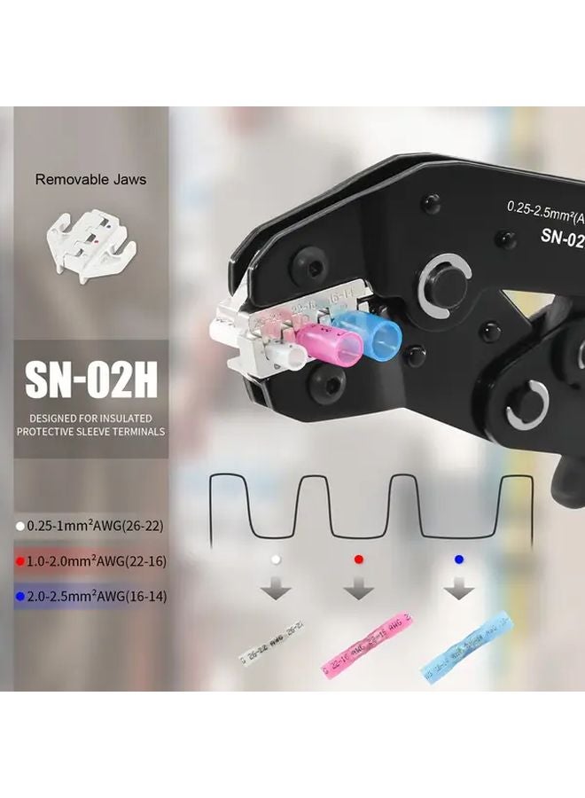 SN 02H HC Crimping Tool Ratchet Wire Crimper For AWG 26 14 With 130PCS Heat Shrink Butt Connector Kit - Image 3