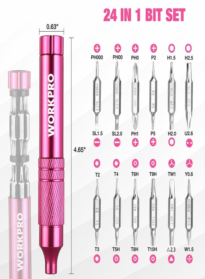 WORKPRO 24 in 1 Multi Bit Mini Screwdriver Set Magnetic, Manual Pen Screwdrivers, Tough S2 Steel Small Screwdriver Bits for Eyeglass, Watch, Laptop, Phone, Jewelry and Electronic, Pink - Image 5