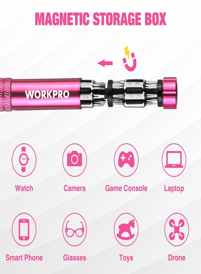 WORKPRO 24 in 1 Multi Bit Mini Screwdriver Set Magnetic, Manual Pen Screwdrivers, Tough S2 Steel Small Screwdriver Bits for Eyeglass, Watch, Laptop, Phone, Jewelry and Electronic, Pink - Image 3