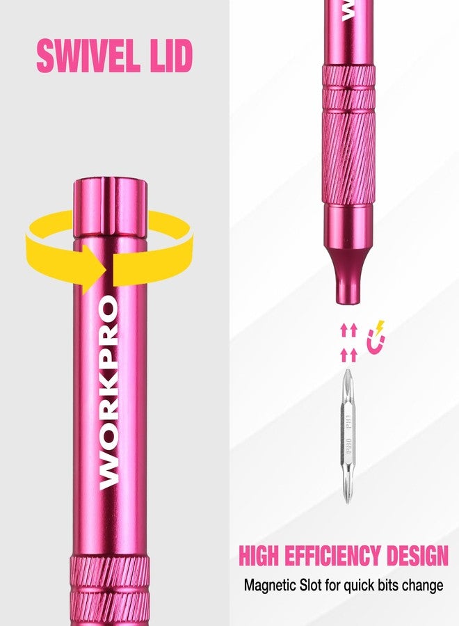 WORKPRO 24 in 1 Multi Bit Mini Screwdriver Set Magnetic, Manual Pen Screwdrivers, Tough S2 Steel Small Screwdriver Bits for Eyeglass, Watch, Laptop, Phone, Jewelry and Electronic, Pink - Image 4